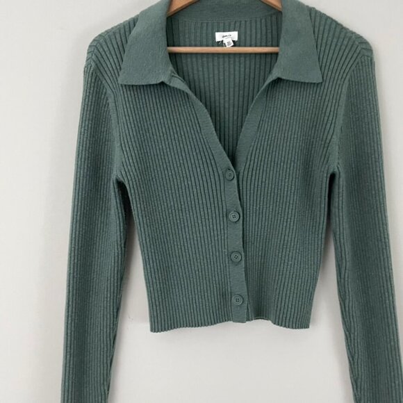 Aerie Gotta Jet Polo Cardigan Sweater in Forest Green Size Large - Picture 2 of 6